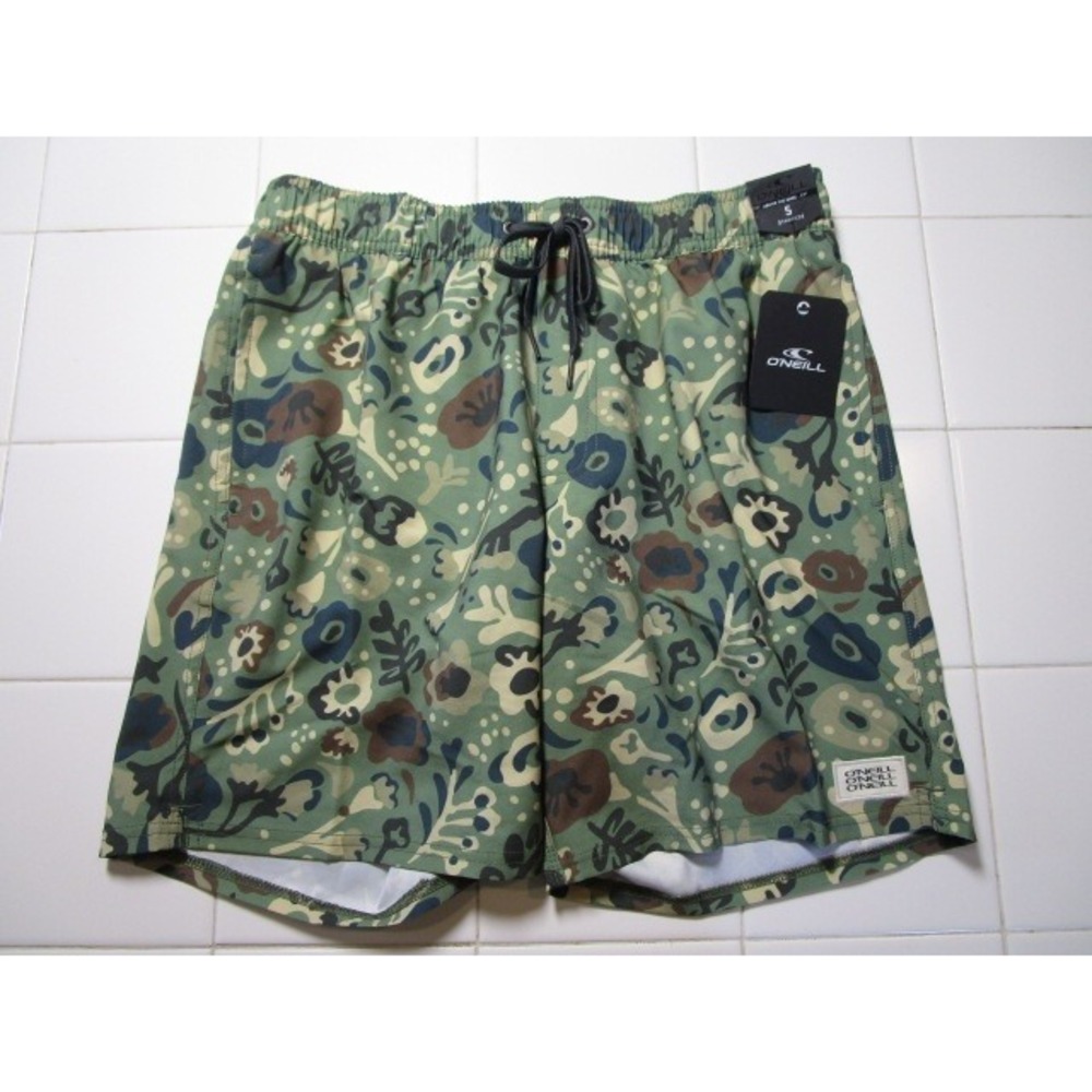 O'Neill Redondo Print Lined Volley 17" Swim Shorts Men's Small Green Floral